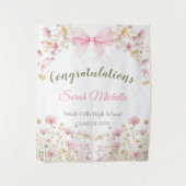 Pink Boho Wildflowers Graduation Party Wandkleed (Voorkant)