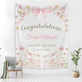 Pink Boho Wildflowers Graduation Party Wandkleed