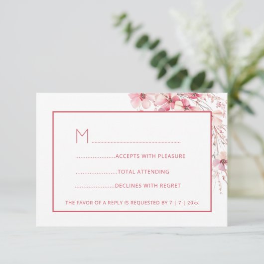 Pink Boho Wildflowers RSVP (Staand voorkant)