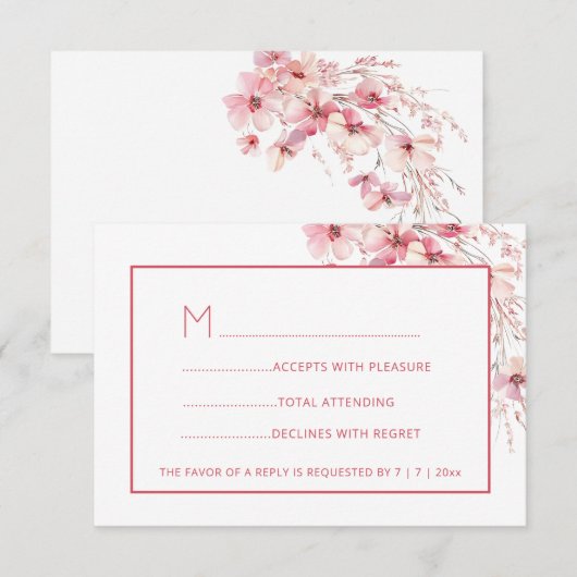 Pink Boho Wildflowers RSVP (Voorkant / Achterkant)