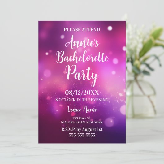 Pink Bokeh Bachelorette Party Kaart (Staand voorkant)