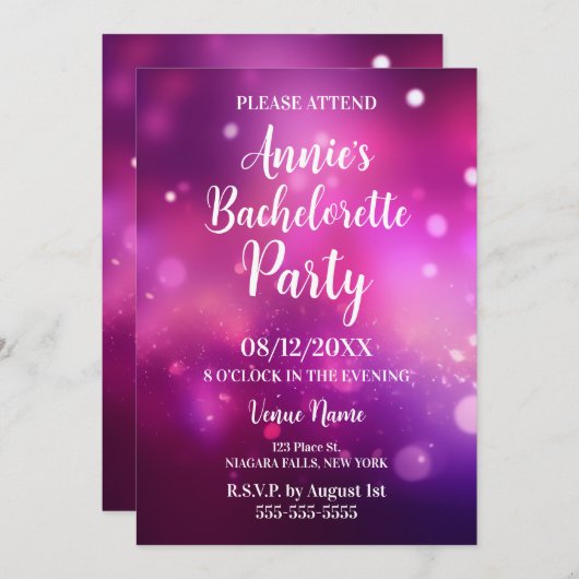 Pink Bokeh Bachelorette Party Kaart (Voorkant / Achterkant)