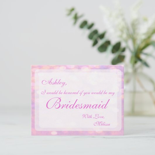 Pink Bokeh | bruidsmeisje Briefkaart (Staand voorkant)