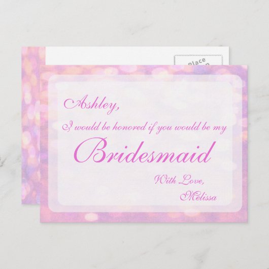 Pink Bokeh | bruidsmeisje Briefkaart (Voorkant / Achterkant)