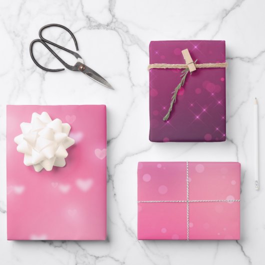 Pink Bokeh Hearts Verjaardag Inpakpapier Vel (Voorkant)