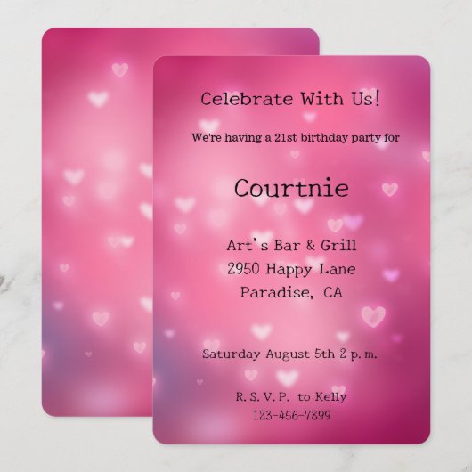 Pink Bokeh Hearts Verjaardag Kaart (Voorkant / Achterkant)