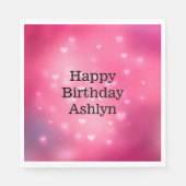 Pink Bokeh Hearts Verjaardag Servet (Voorkant)