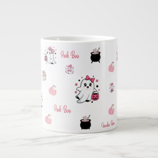 Pink Boo Cute Ghost Halloween Coffee Cup Grote Koffiekop (Voorkant)