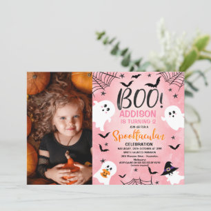Pink Boo Girls Halloween Party Foto van Birthday Kaart