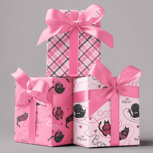 Pink Boo Kat Liefde Kittens en garen Kinderen Inpakpapier Vel