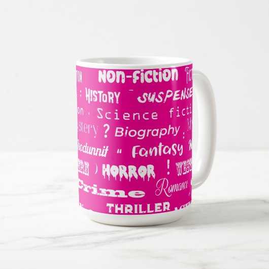 Pink Book Genres Pattern Bookworm Koffiemok (Voorkant rechts)