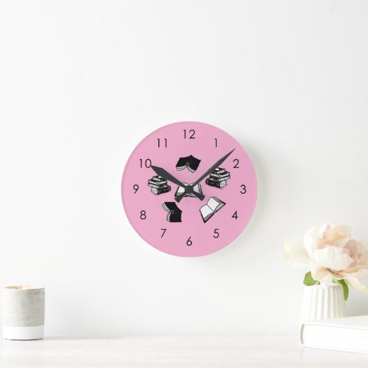 Pink Bookish Bibliophile Librarian Book Pattern Ronde Klok (Huis)