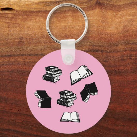 Pink Bookish Bibliophile Librarian Book Pattern Sleutelhanger (Achterkant)