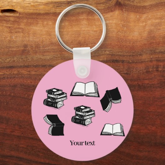 Pink Bookish Bibliophile Librarian Book Pattern Sleutelhanger (Voorkant)