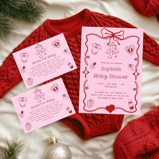 Pink “Books for Baby” Baby Shower Informatiekaartje