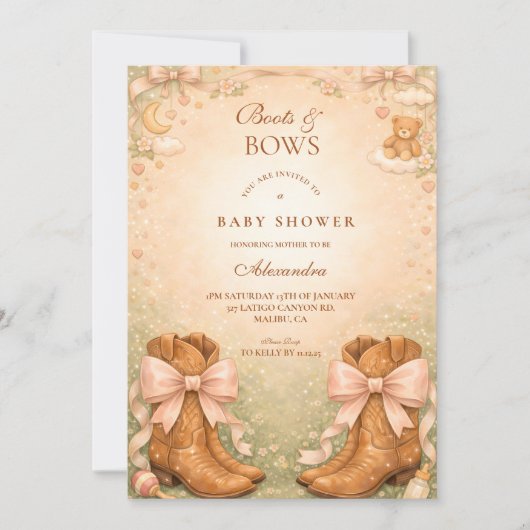 Pink Boots And Bows Girl Baby Shower Kaart (Voorkant)