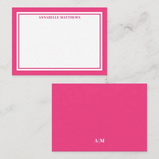 Pink Border Minimalist Name Monogram Notitiekaartje (Voorkant / Achterkant)