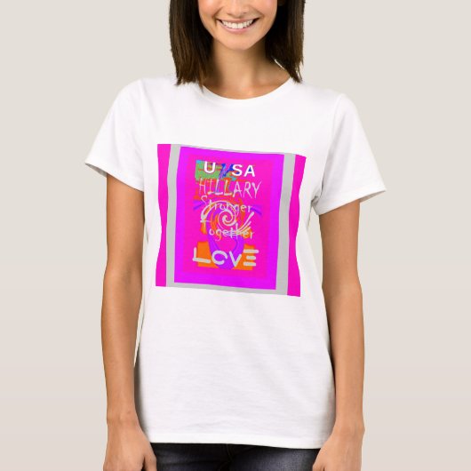 Pink Bordered Hillary Inspiration Art Print T-shirt (Voorkant)