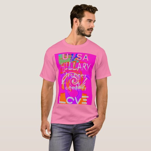 Pink Bordered Hillary Inspiration Art Print T-shirt (Voorkant volledig)