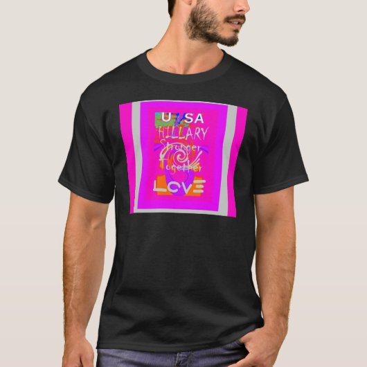 Pink Bordered Hillary Inspiration Art Print T-shirt (Voorkant)