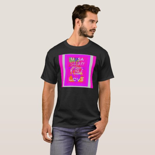Pink Bordered Hillary Inspiration Art Print T-shirt (Voorkant volledig)