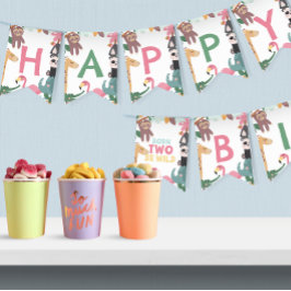 Pink Born Two Be Wild Birthday Vlaggetjes