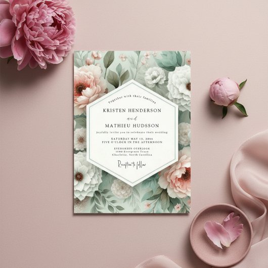 Pink Botanical Bloom Wedding Kaart