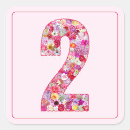 Pink Botanical Colorful Month Number 2 Vierkante Sticker