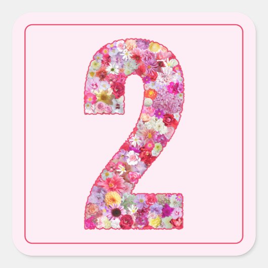 Pink Botanical Colorful Month Number 2 Vierkante Sticker (Voorkant)