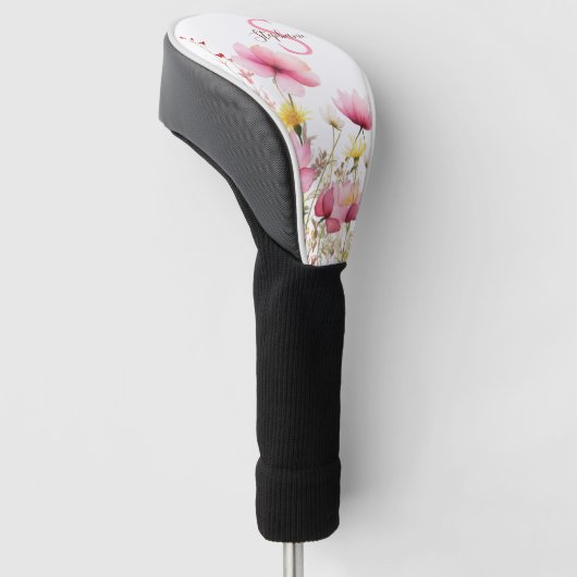 Pink Botanical Floral Monogram Golfheadcover (Schuin)