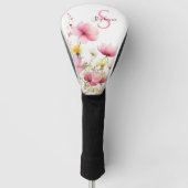 Pink Botanical Floral Monogram Golfheadcover (Voorkant)