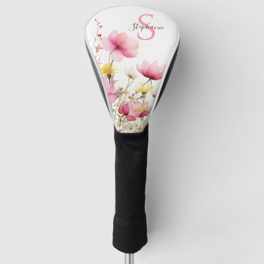 Pink Botanical Floral Monogram Golfheadcover (Voorkant)