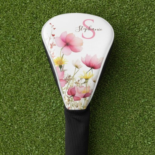 Pink Botanical Floral Monogram Golfheadcover
