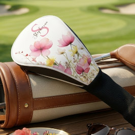 Pink Botanical Floral Monogram Golfheadcover