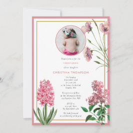 Pink Botanical Gold Baptism Christening Girl Foto Kaart