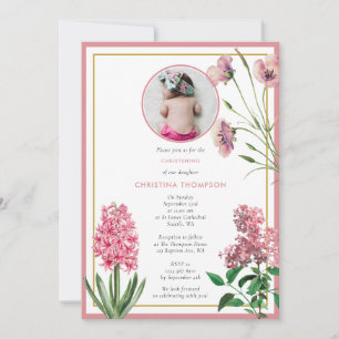 Pink Botanical Gold Baptism Christening Girl Foto Kaart