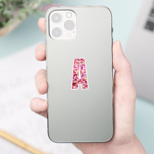 Pink Botanical Monogram Floral Letter A Initial Sticker (Telefoon)