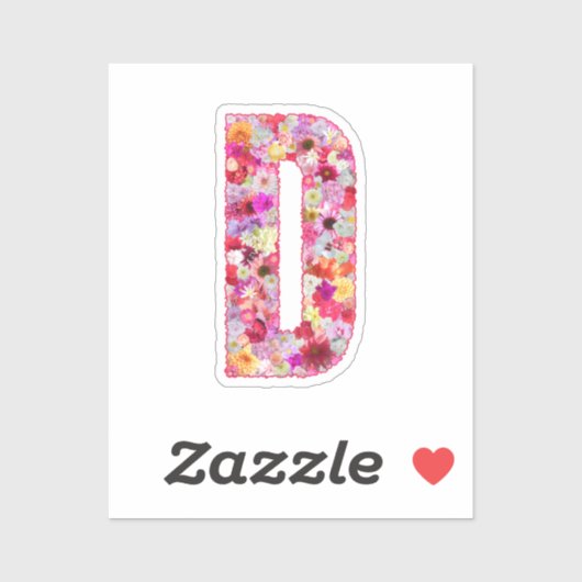 Pink Botanical Monogram Floral Letter D Initial Sticker (Vel)