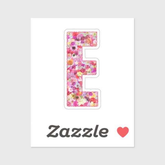 Pink Botanical Monogram Floral Letter E Initial Sticker (Vel)