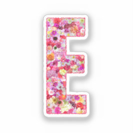 Pink Botanical Monogram Floral Letter E Initial Sticker