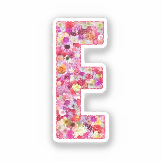 Pink Botanical Monogram Floral Letter E Initial Sticker (Voorkant)