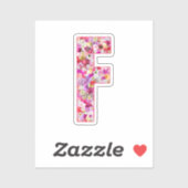 Pink Botanical Monogram Floral Letter F Initial Sticker (Vel)