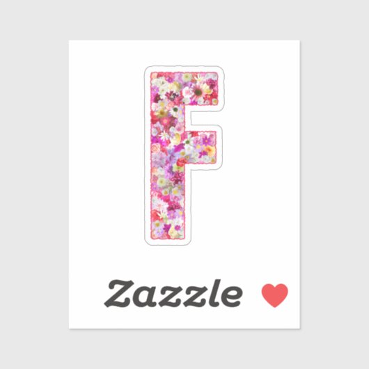 Pink Botanical Monogram Floral Letter F Initial Sticker (Vel)
