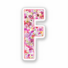 Pink Botanical Monogram Floral Letter F Initial Sticker