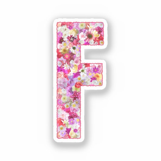 Pink Botanical Monogram Floral Letter F Initial Sticker (Voorkant)
