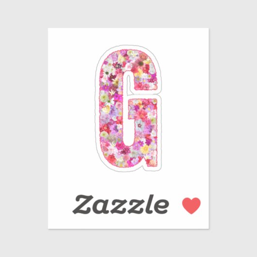 Pink Botanical Monogram Floral Letter G Initial Sticker (Vel)