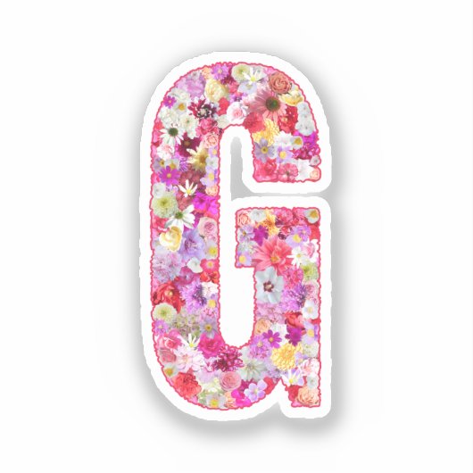 Pink Botanical Monogram Floral Letter G Initial Sticker (Voorkant)