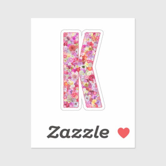 Pink Botanical Monogram Floral Letter K Initial Sticker (Vel)