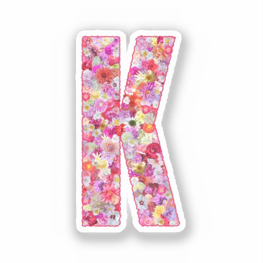 Pink Botanical Monogram Floral Letter K Initial Sticker (Voorkant)