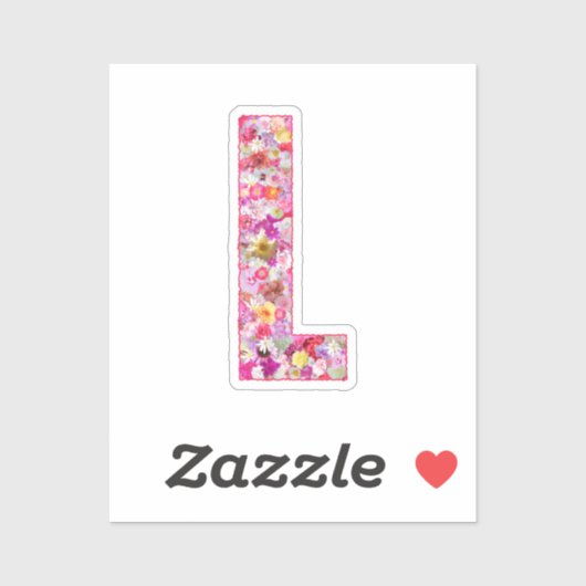 Pink Botanical Monogram Floral Letter L Initial Sticker (Vel)